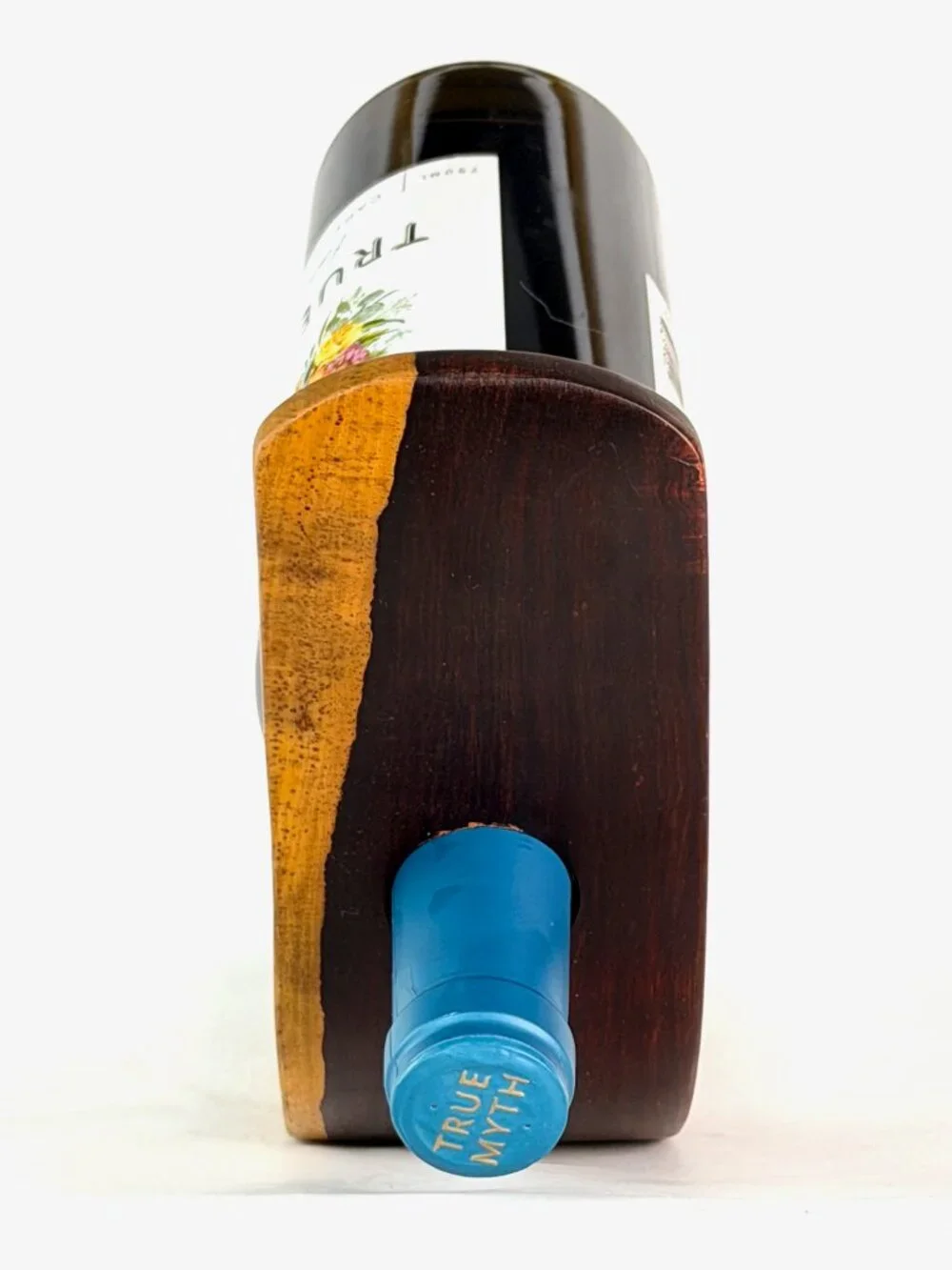 Balancing Wooden Wine Holder Curved Single Bottle Display Stand Unique Counterto